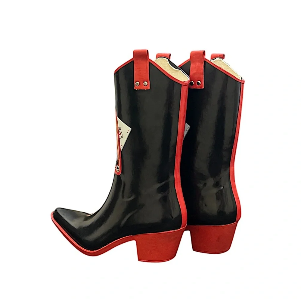 NOMAD - BLACK RED WESTERN RUBBER RAIN BOOTS